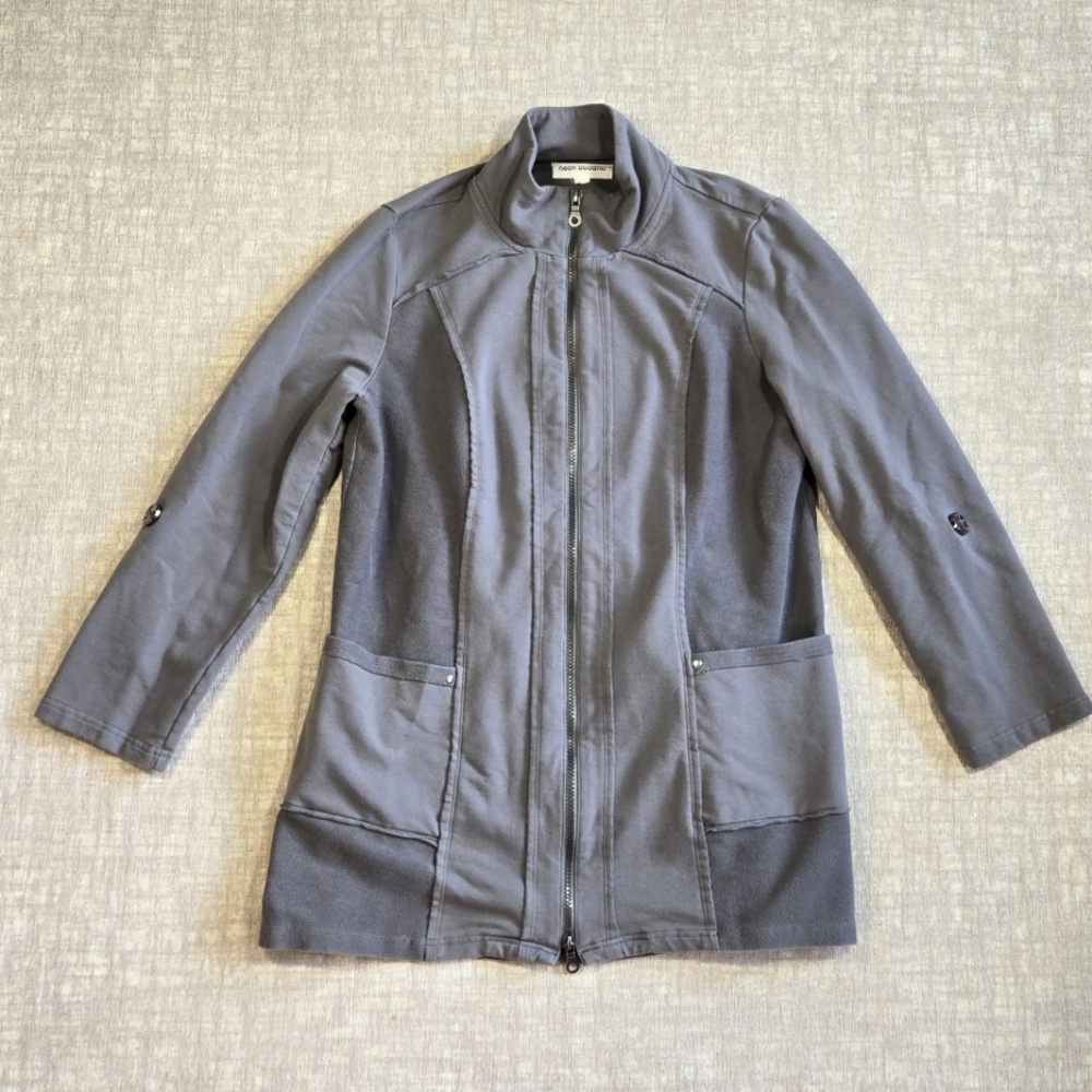 Gray Neon Buddha Zip-Up Sweatshirt Jacket Size L
